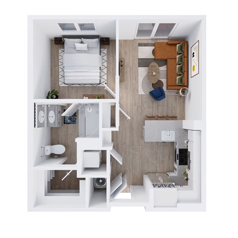 Floor plan for 1 bed, 1 bath, 644 sqft